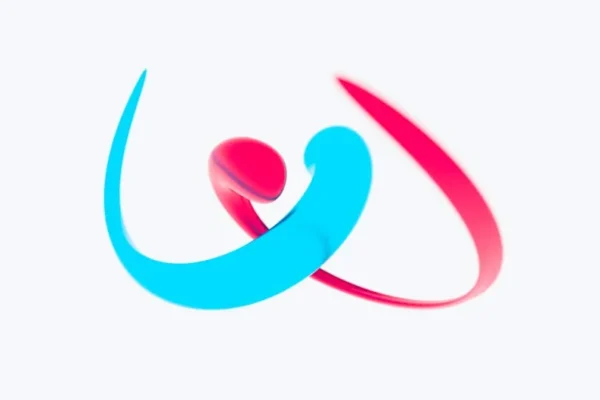 Dynamic swirling shapes of red and blue creating a modern abstract design.